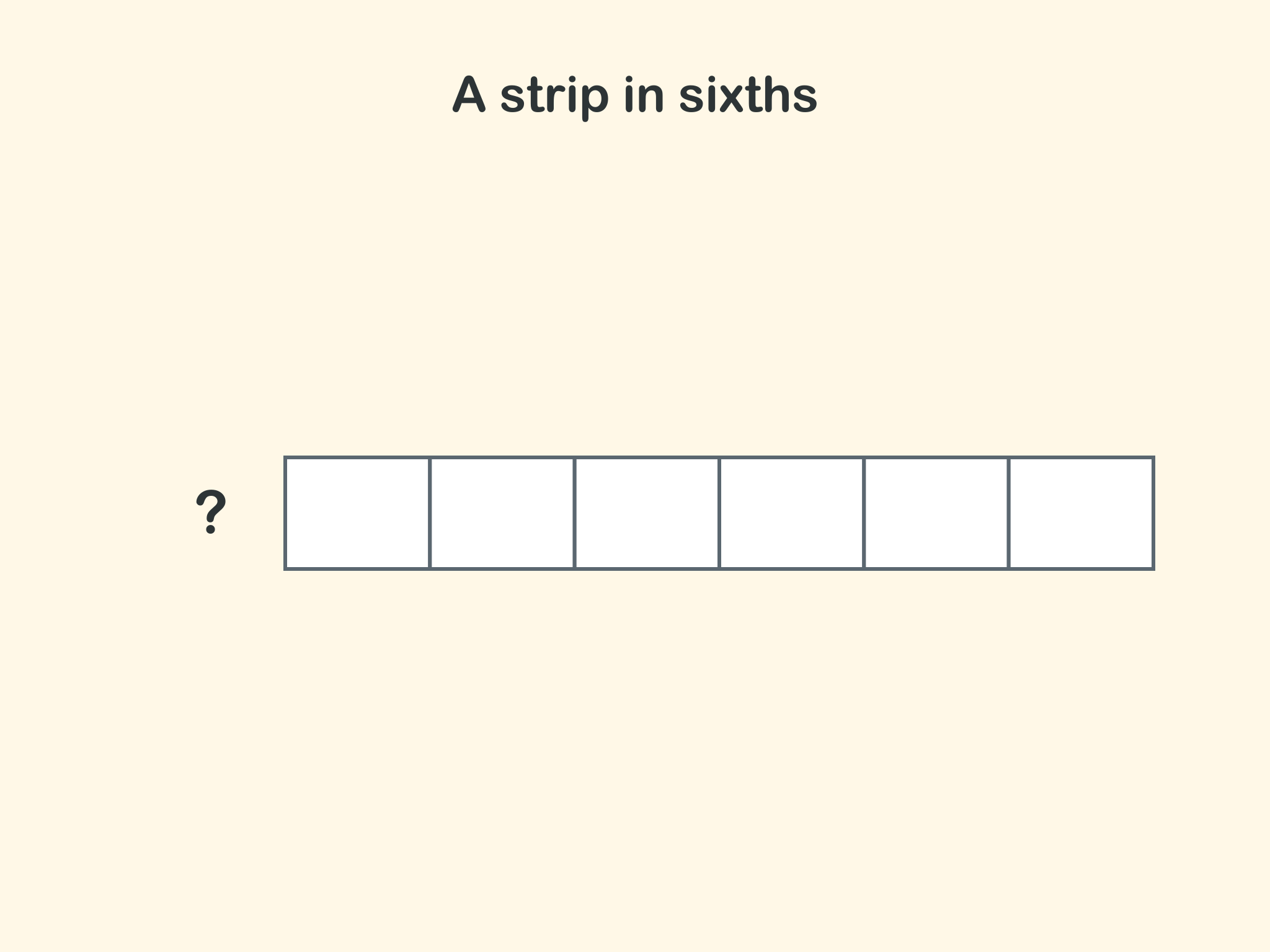 A fraction strip split into 6 equal parts with none shaded.
